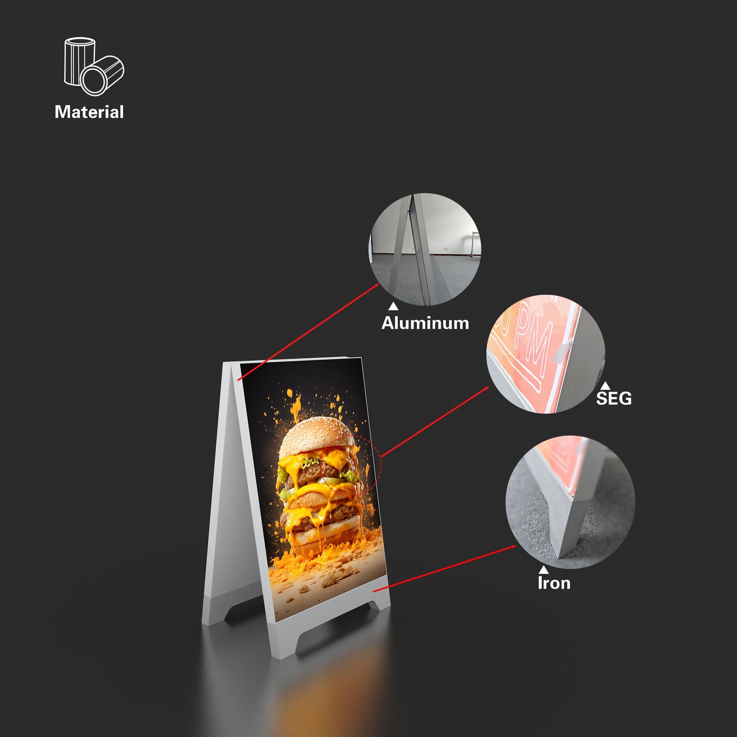 SEG LED Poster Floor Stand – Aluminum Frame Advertising Display – Style 005 – View 3