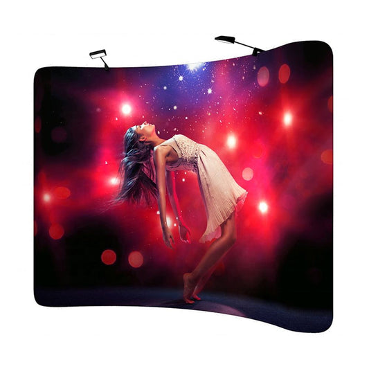 Curved Tension Fabric Display Wall – Custom Printed Trade Show Backdrop – Style 35 – Tension Fabric Display